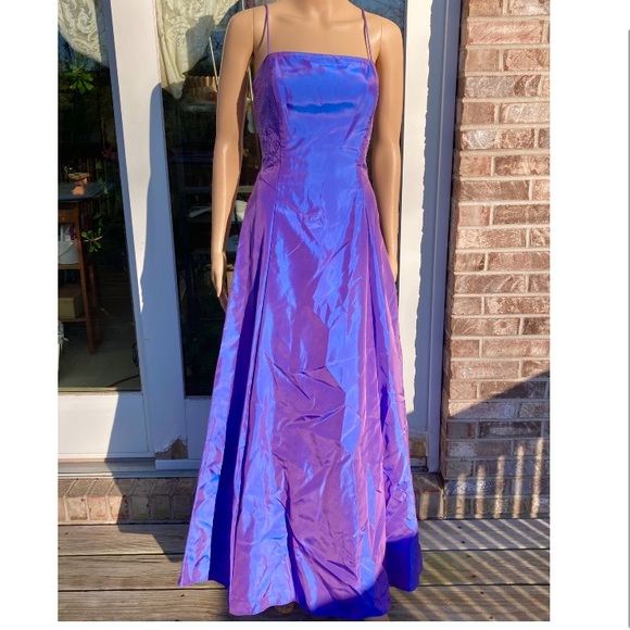 Vintage 90s Bright Purple Glittery Iridescent Ballgown Prom Dress